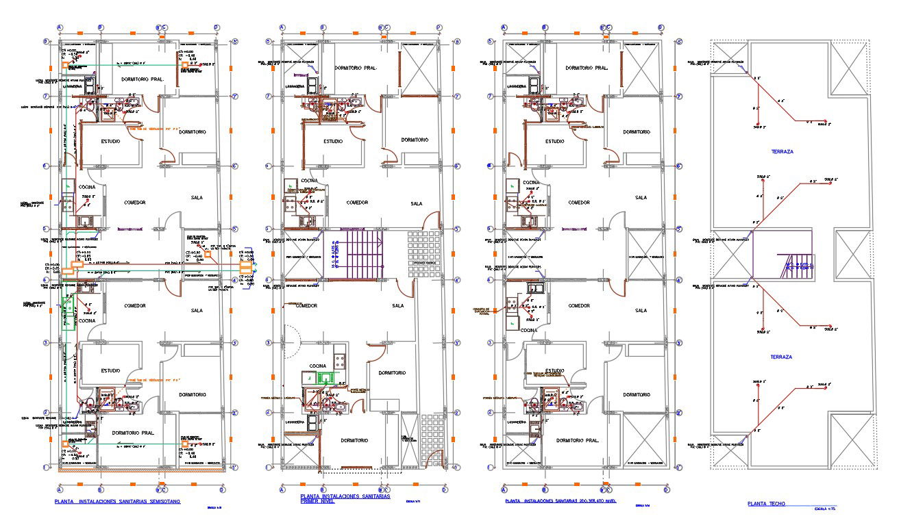 2 BHK Sanitary And Plumbing Installation Plan CAD Drawing