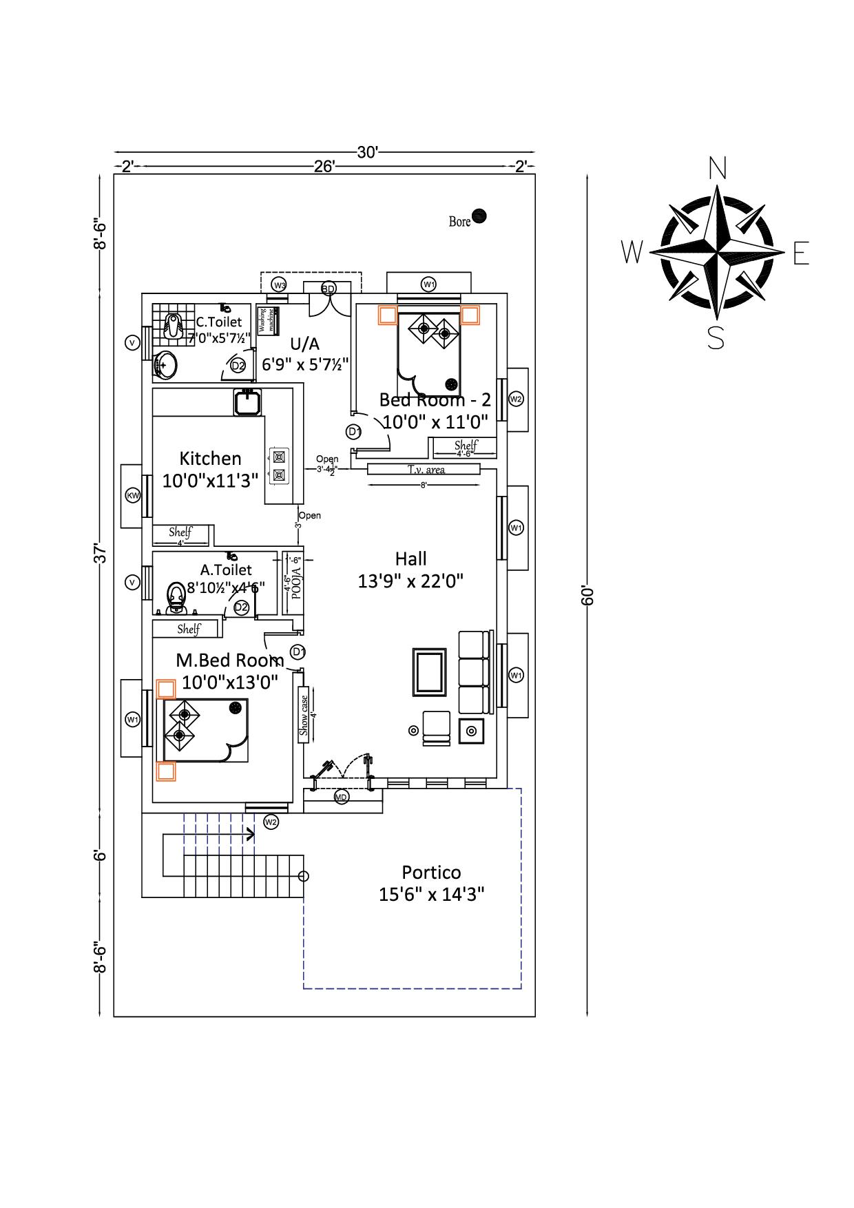 2 BHK South facing Full Vaastu Plan