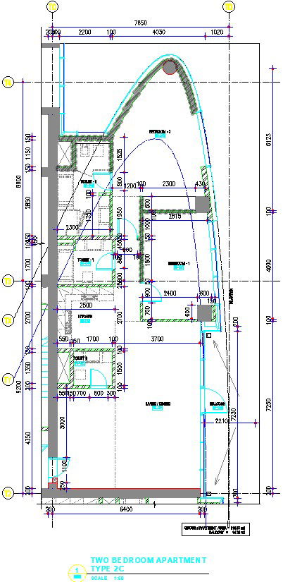 2BHK apartment floor plan in AutoCAD 2D, dwg file, CAD file