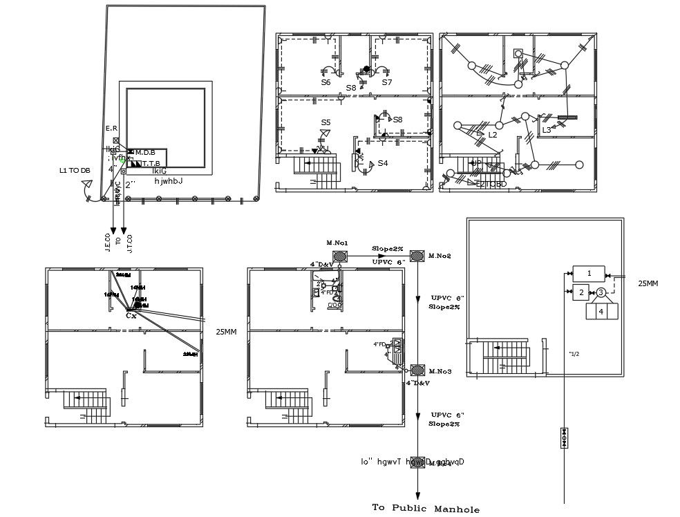 2 Bedroom House Electrical And Plumbing Plan DWG File