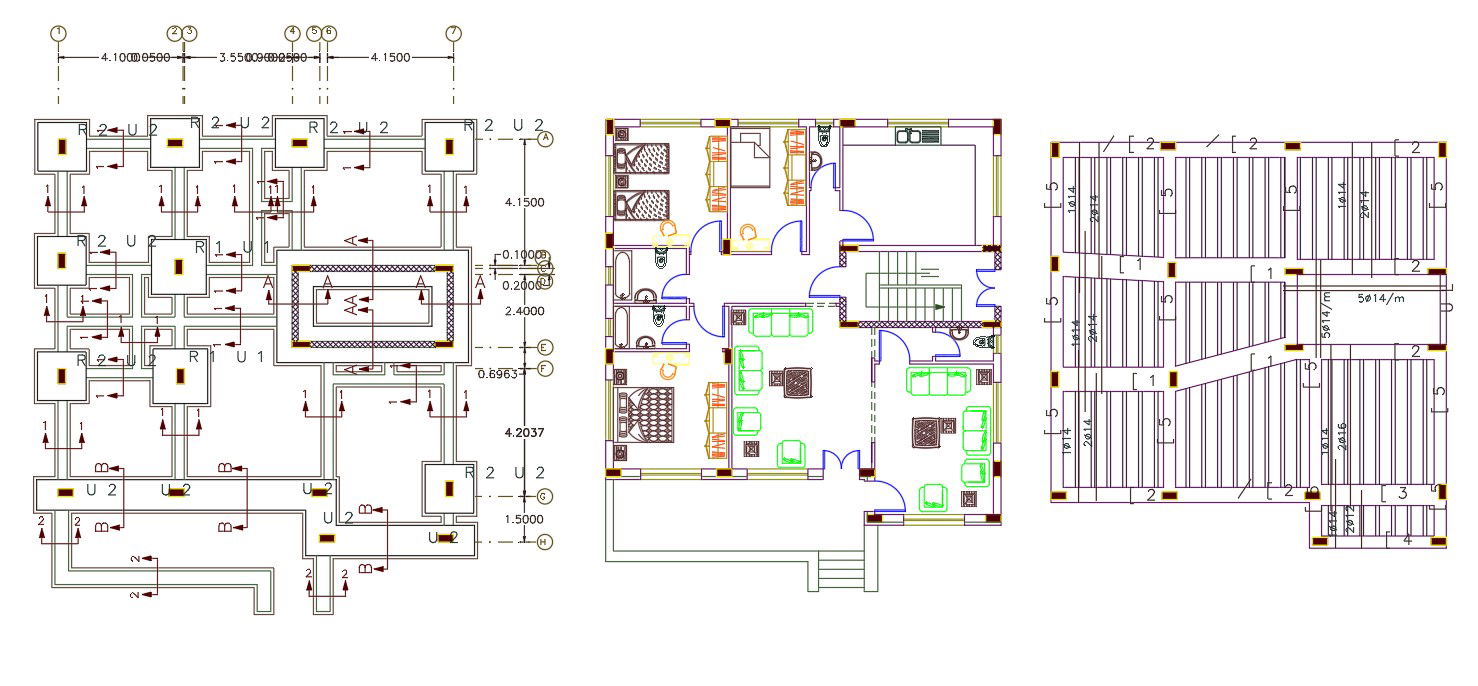 2 Bedroom House Furniture Layout Plan DWG File