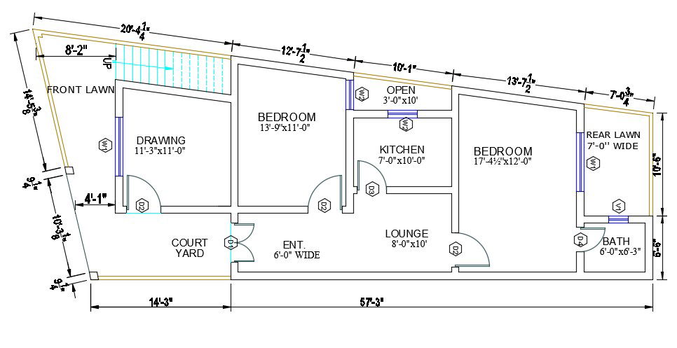 2 Bedroom House Plan With Dimension AutoCAD Drawing DWG