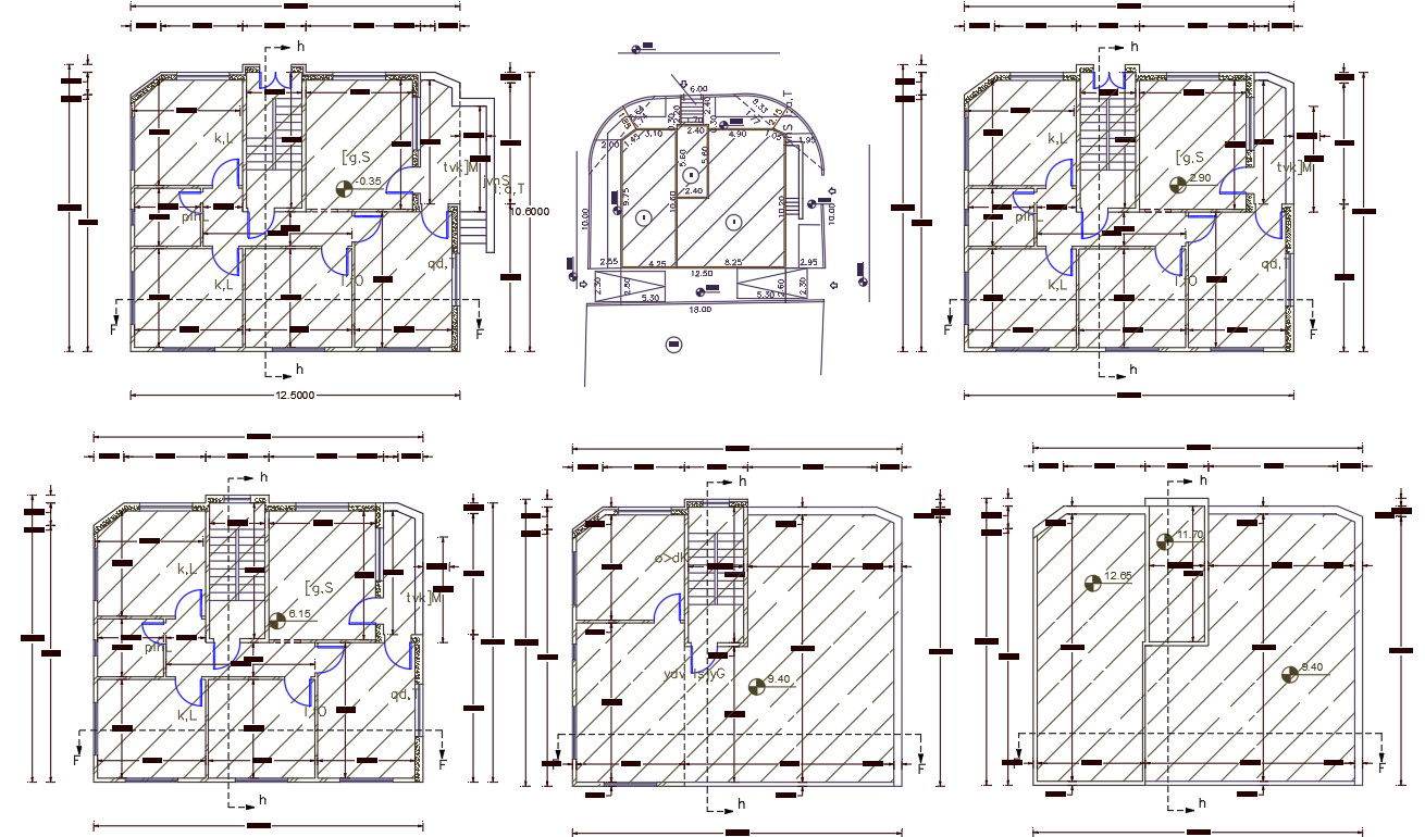 2 Bedrooms Three Storey Modern House Plan CAD Drawing