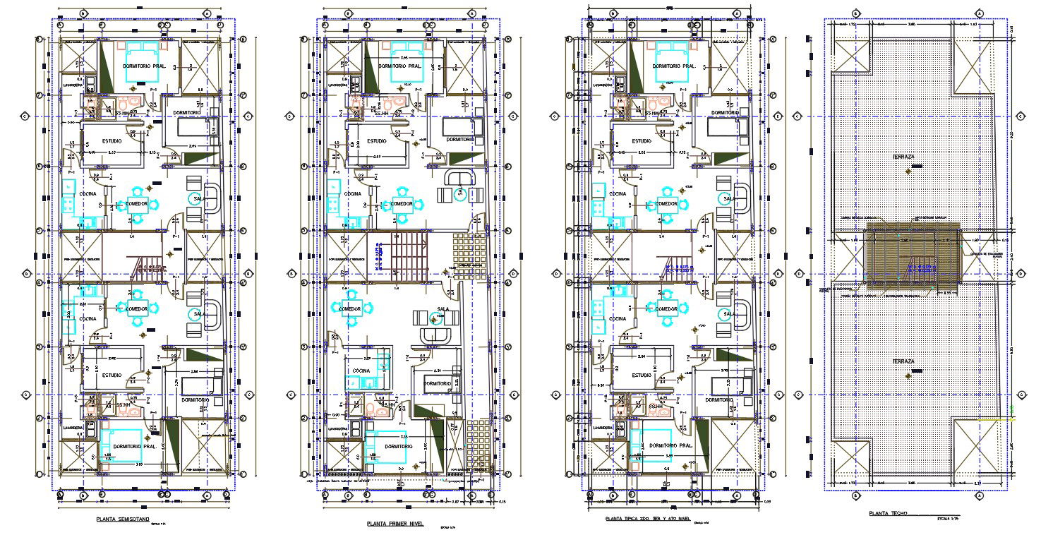 2 Bedrooms apartment House Furniture Layout Plan DWG File