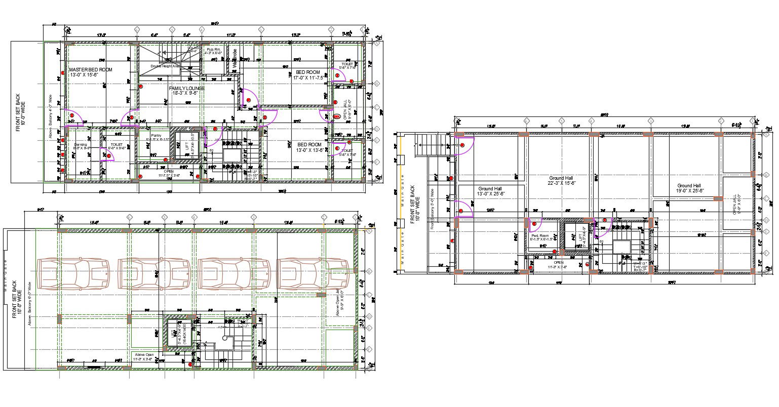 2D AutoCAD Design Bungalow Plan With Working Drawing DWG File
