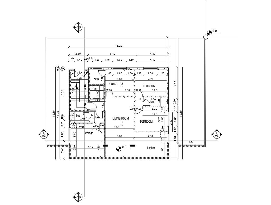 2D Autocad Drawing Of House Bungalow Plans With Working Dimension CAD File