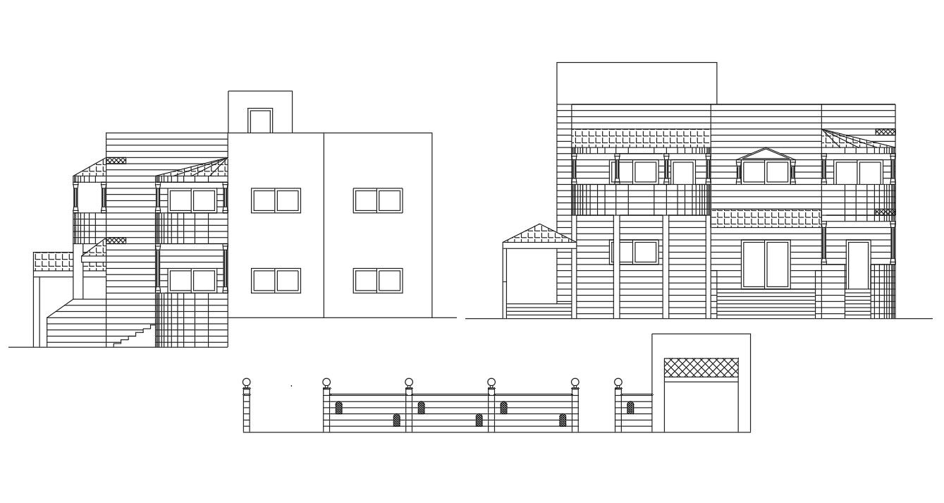 2D Bungalow Building Elevation Design DWG