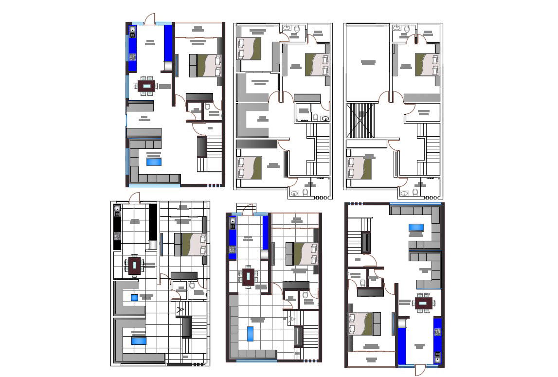 2D CAD Bungalow Floors Plan With Fully Furnished Drawing AutoCAD File