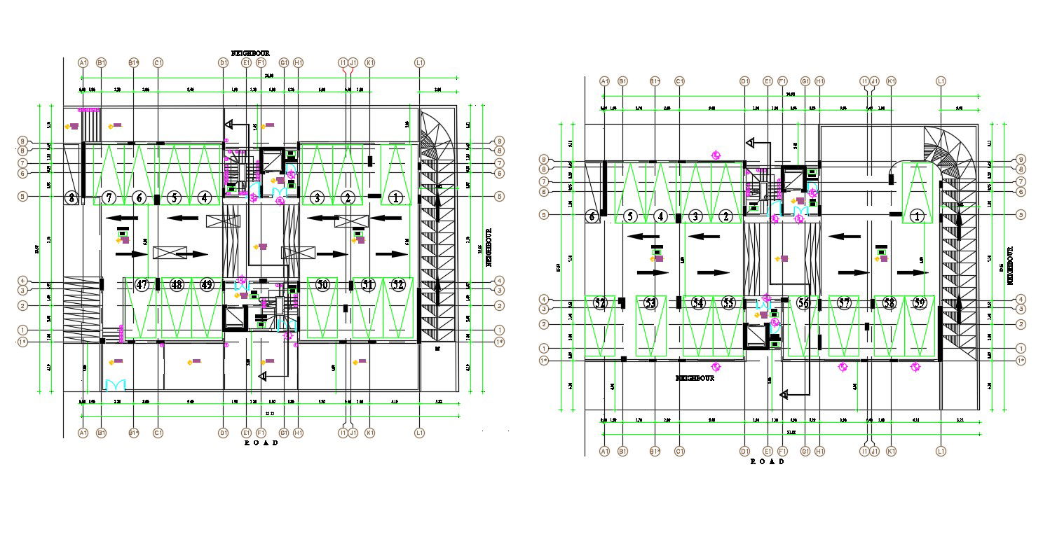 2D CAD Commercial Building Parking Layout Plan With Working Drawing AutoCAD File