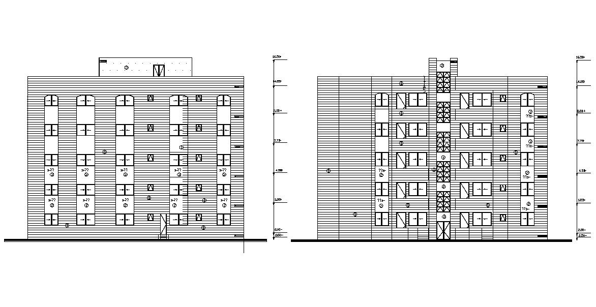 2D CAD Drawing Apartment Facade Elevation AutoCAD DWG File