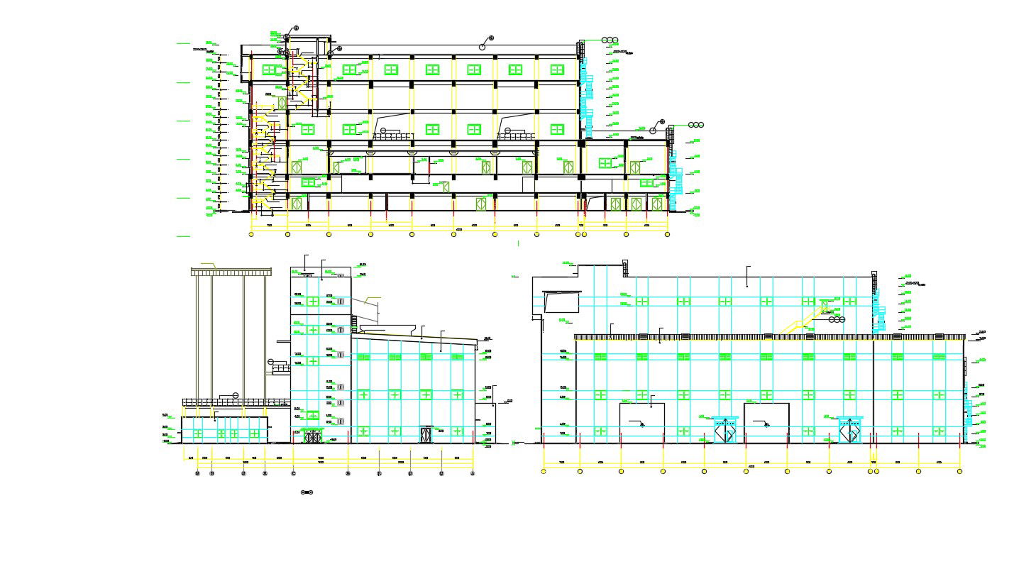 2D CAD Drawing Commercial Building Elevation And Section AutoCAD File