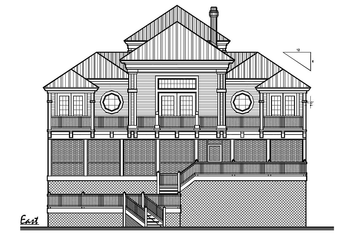 2D CAD Drawing East Side Bungalow Elevation AutoCAD File