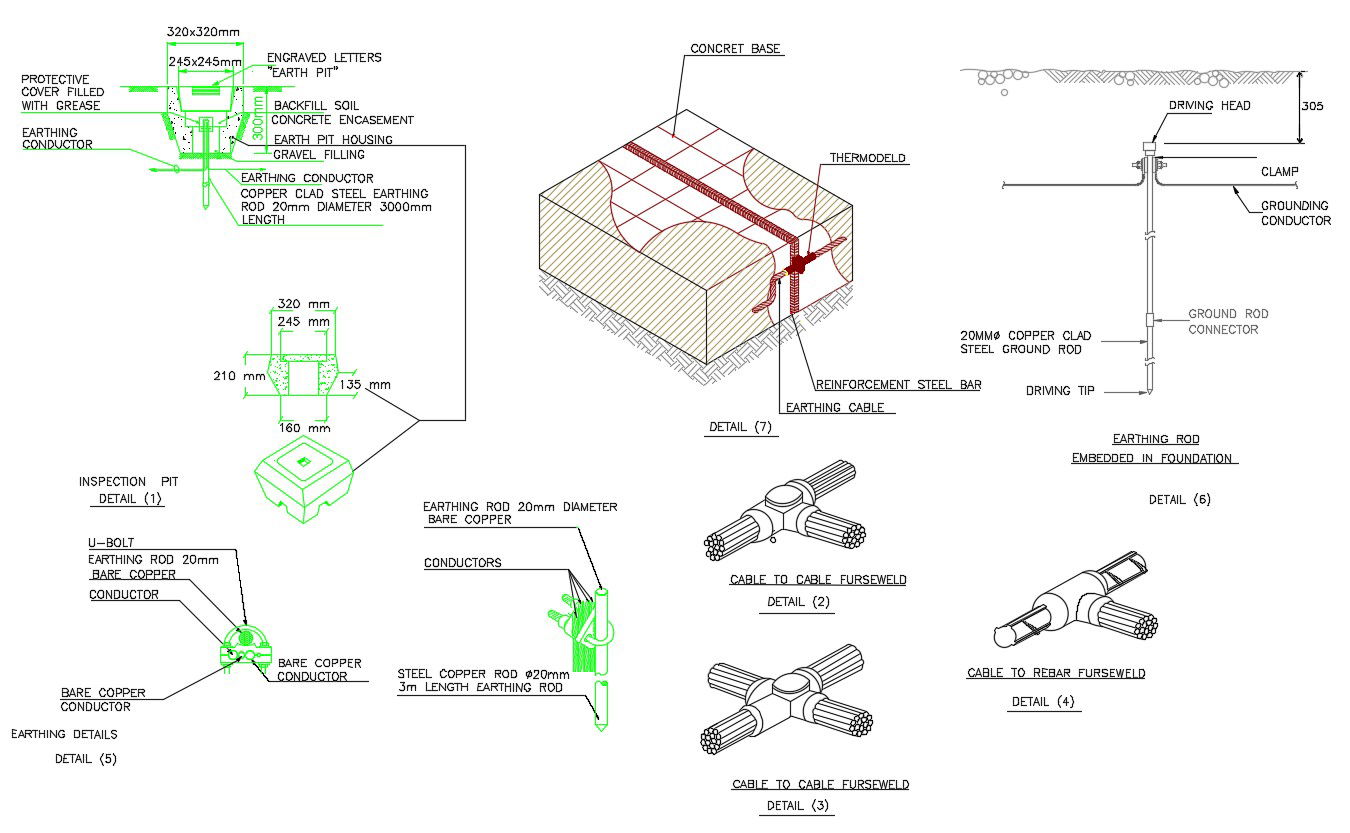2D CAD Drawing Foundation Earthing System AutoCAD File