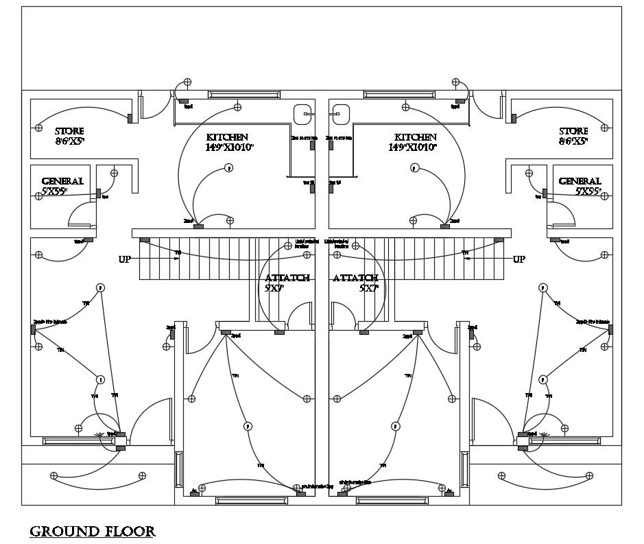 2D CAD Drawing Ground Floor Plan Of Bungalow With Electrical AutoCAD File