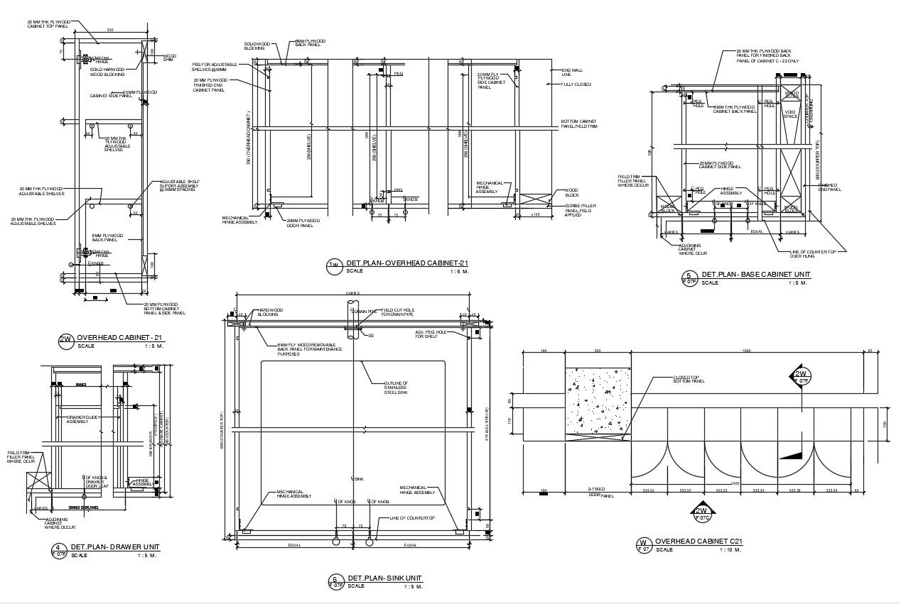 2D CAD Drawing Kitchen Cabinet Construction Design AutoCAD File