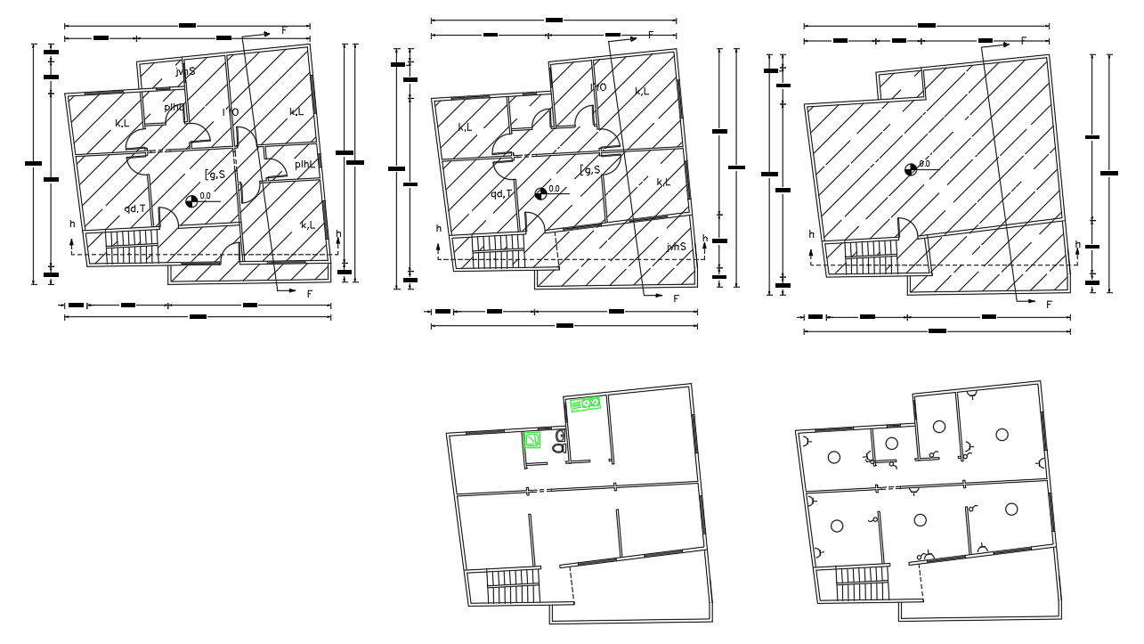 2D CAD Drawing Many Floors Plan Of Residential Building Design