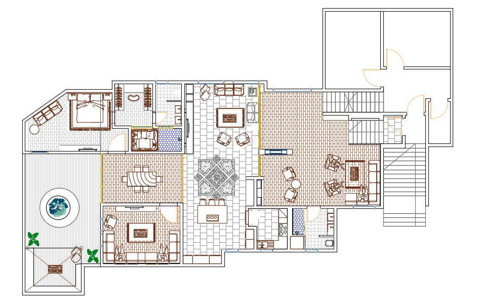 2D CAD Drawing Modern Bungalow Design With Furniture AutoCAD File