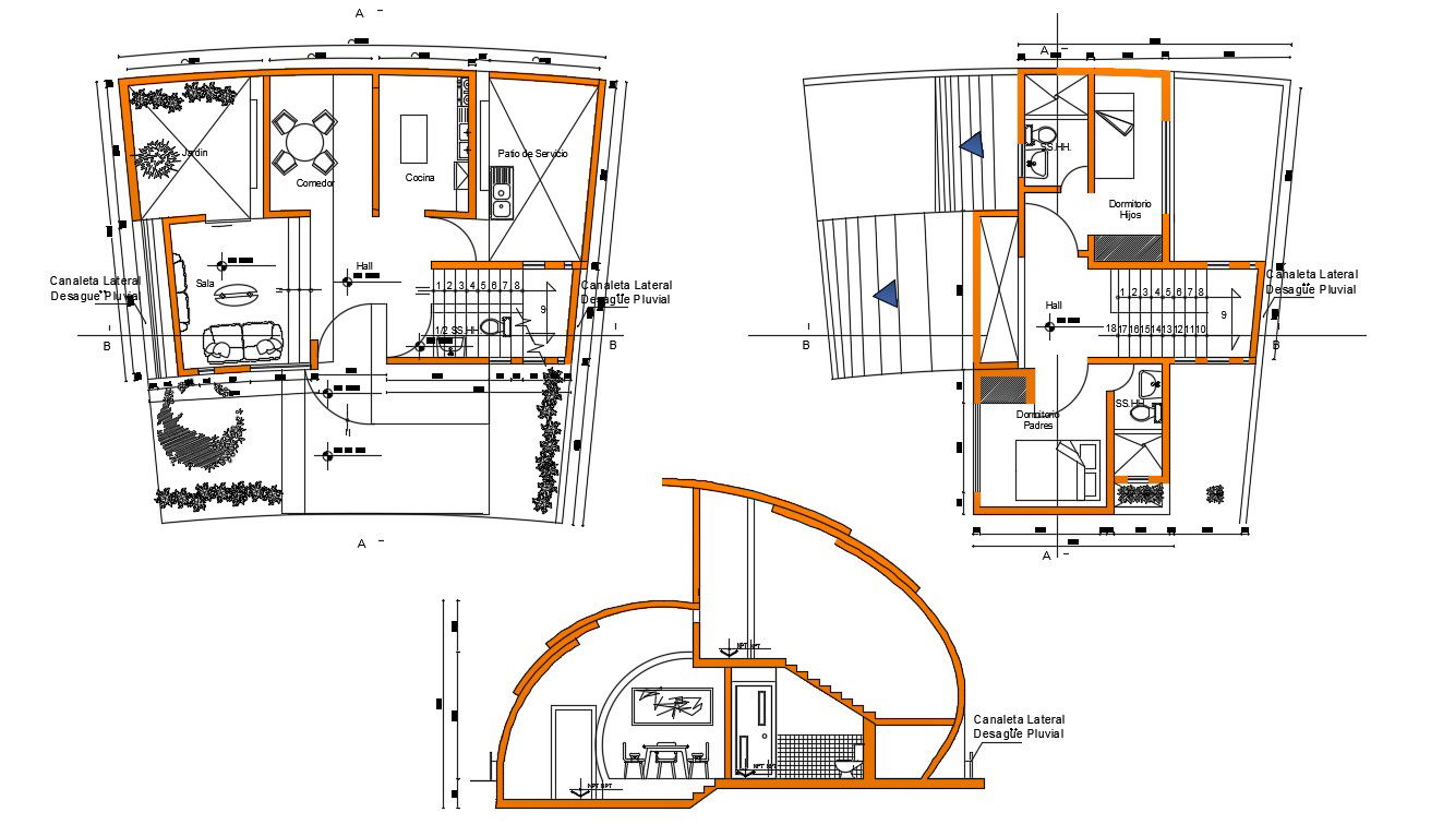 2D CAD Drawing Modern Bungalow Design With Section AutoCAD File