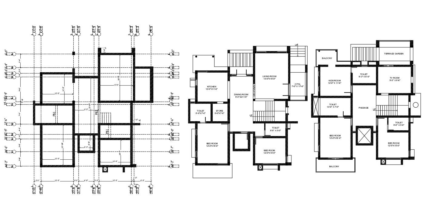 2D CAD Drawing Modern Bungalow House Floor Plans AutoCAD File