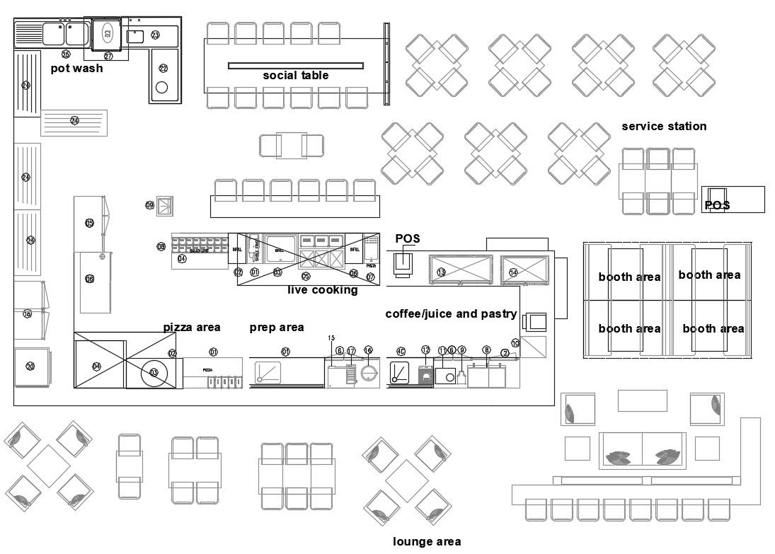 2D CAD Drawing Of Cafe Restaurant Furniture Layout Plan AutoCAD File