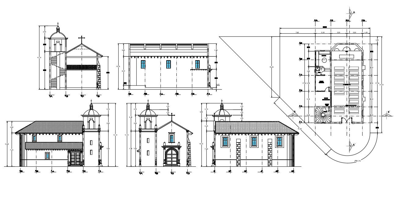 2D CAD Drawing Of Church Design Plans AutoCAD File