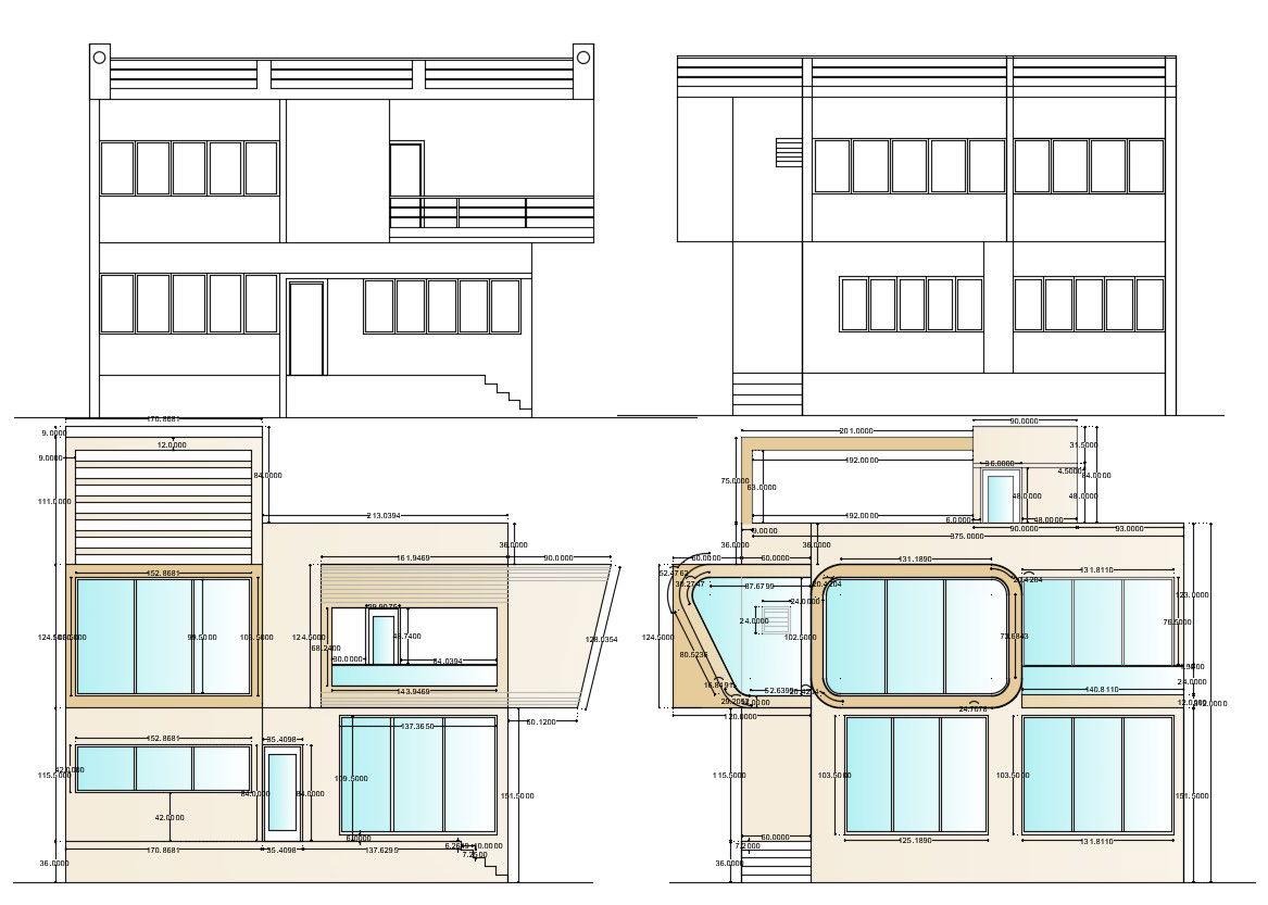2D CAD Drawing Of Modern Bungalow Elevation With Basic Presentation AutoCAD File