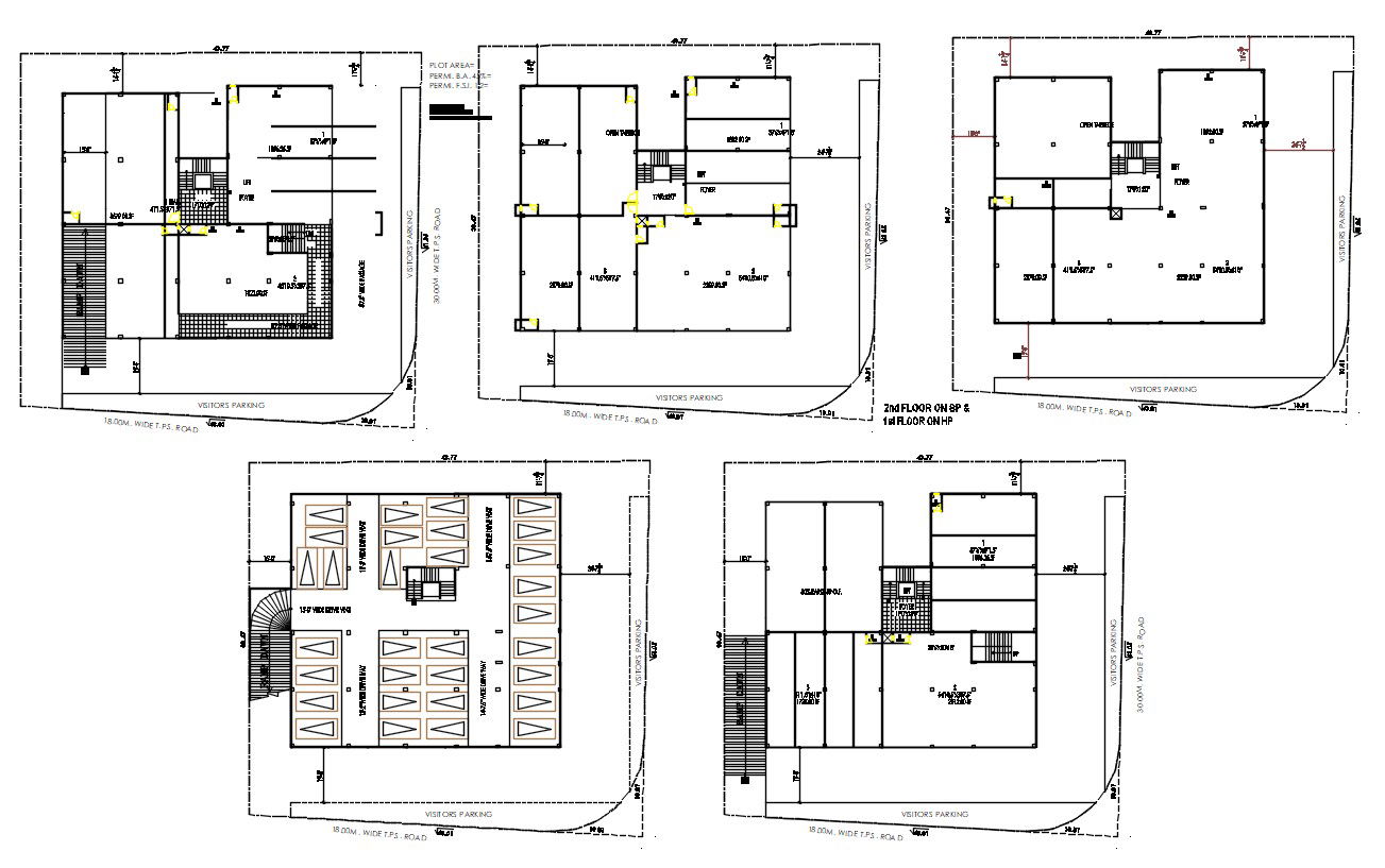 2D CAD Drawing Of Office Building Different Floor Plan AutoCAD File