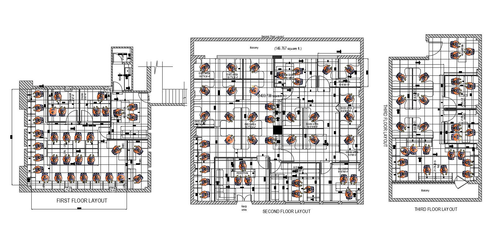 2D CAD Drawing Of Office Building Floor Plan With Presentation AutoCAD File