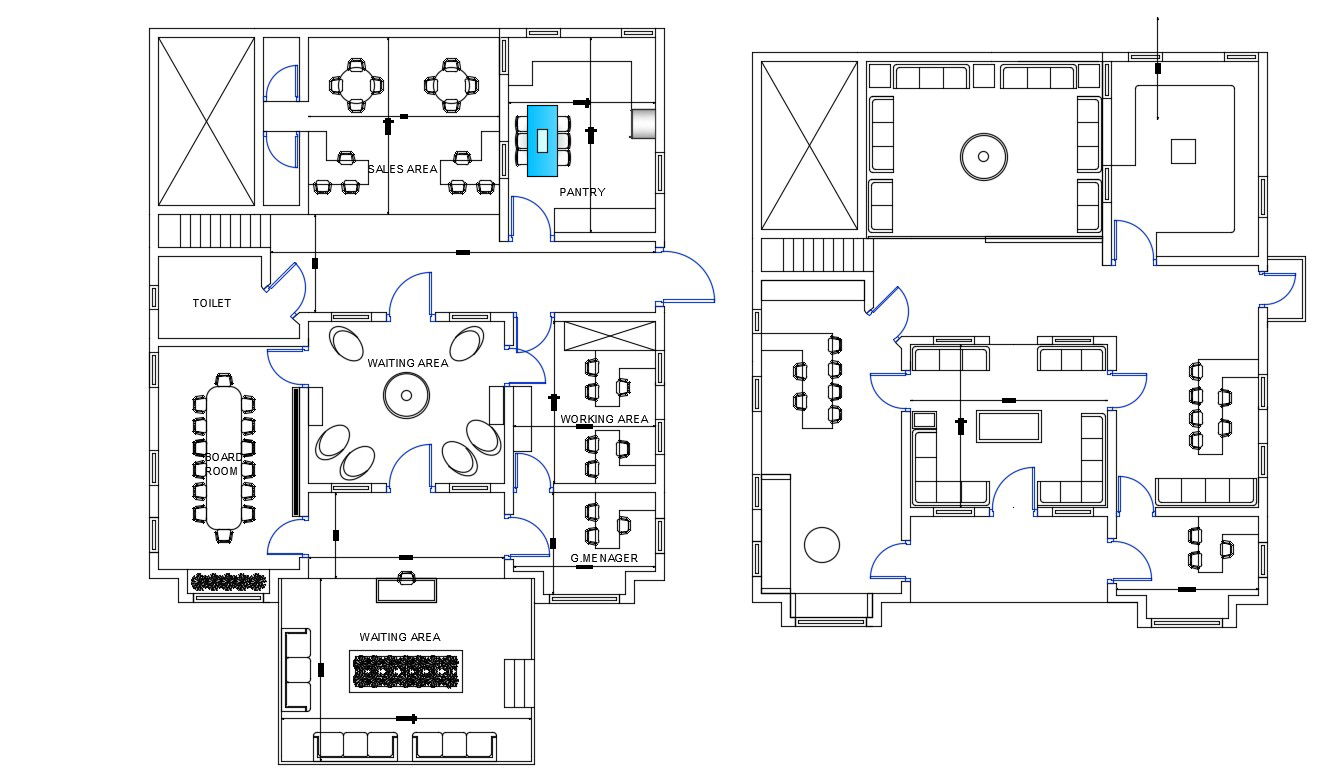 2D CAD Drawing Of Office Furniture Layout Plan DWG File