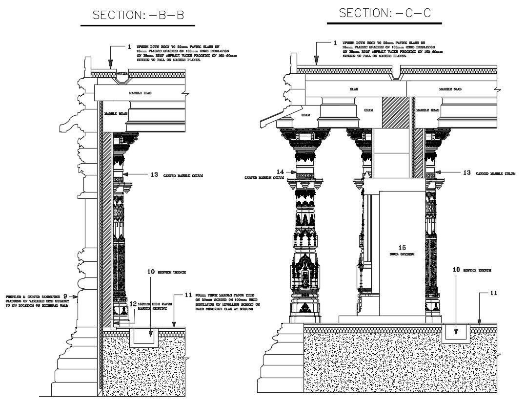 2D CAD Drawing Of Temple Traditional Columns Design DWG file 