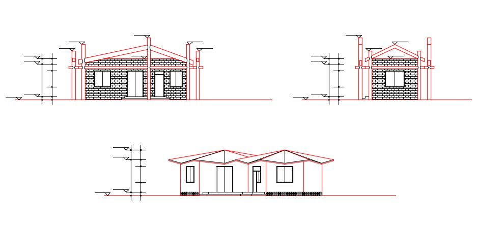 2D CAD Drawing Small House Traditional Elevation DWG File