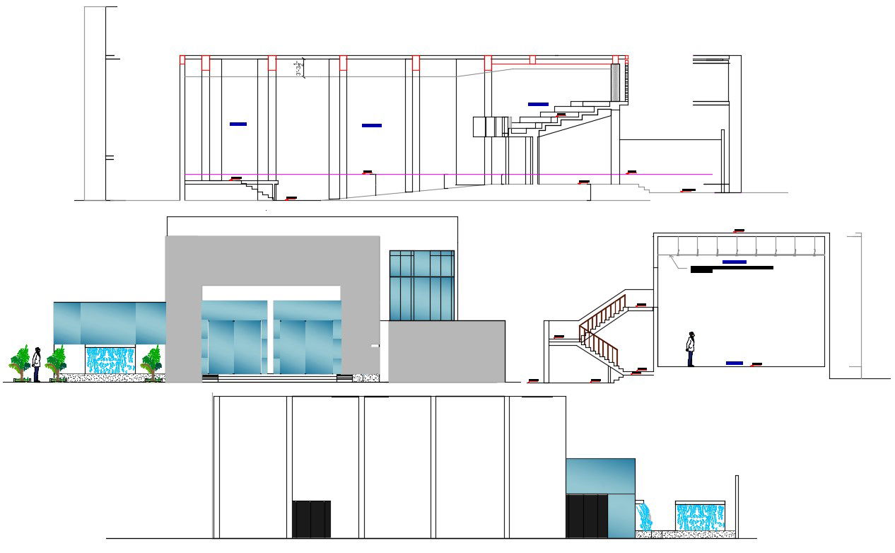 2D CAD Drawing Theater Section DWG With Front Elevation Design AutoCAD File
