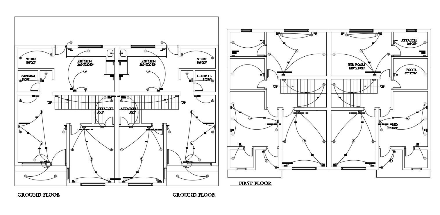 2D CAD Drawing Twin Bungalow Electrical Plan AutoCAD File