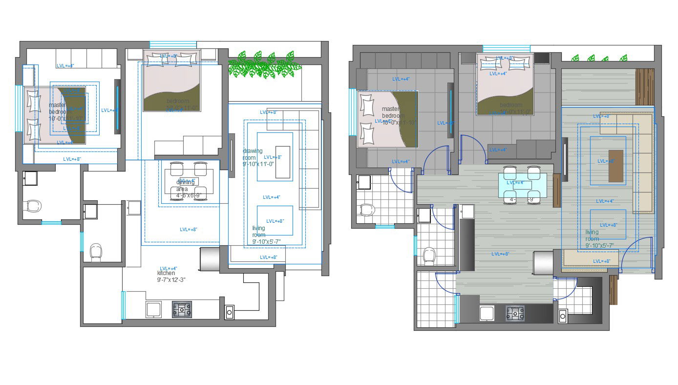 2D CAD Drawing Two BHK Apartment Design With Presentation AutoCAD File
