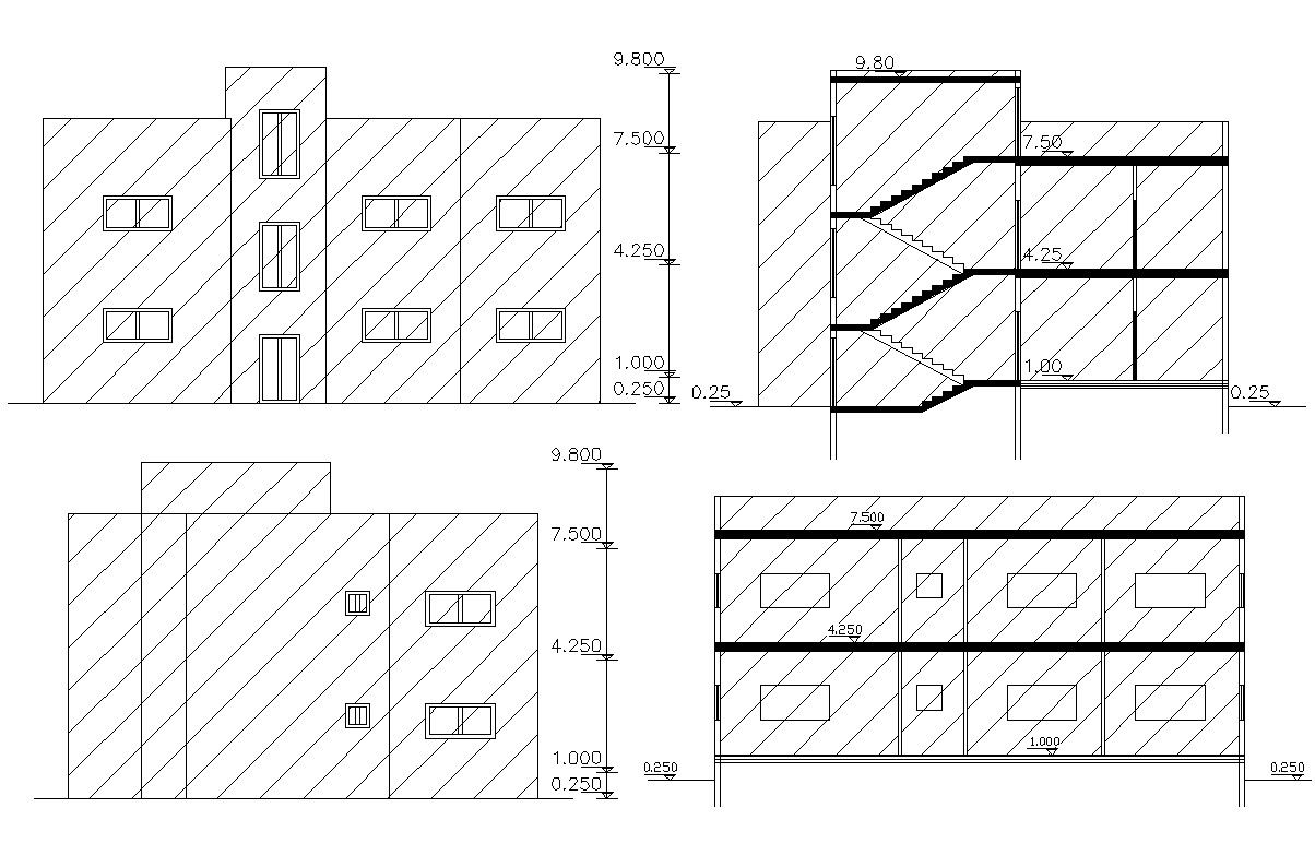 2D CAD Drawing of Elevations And Sections AutoCAD File