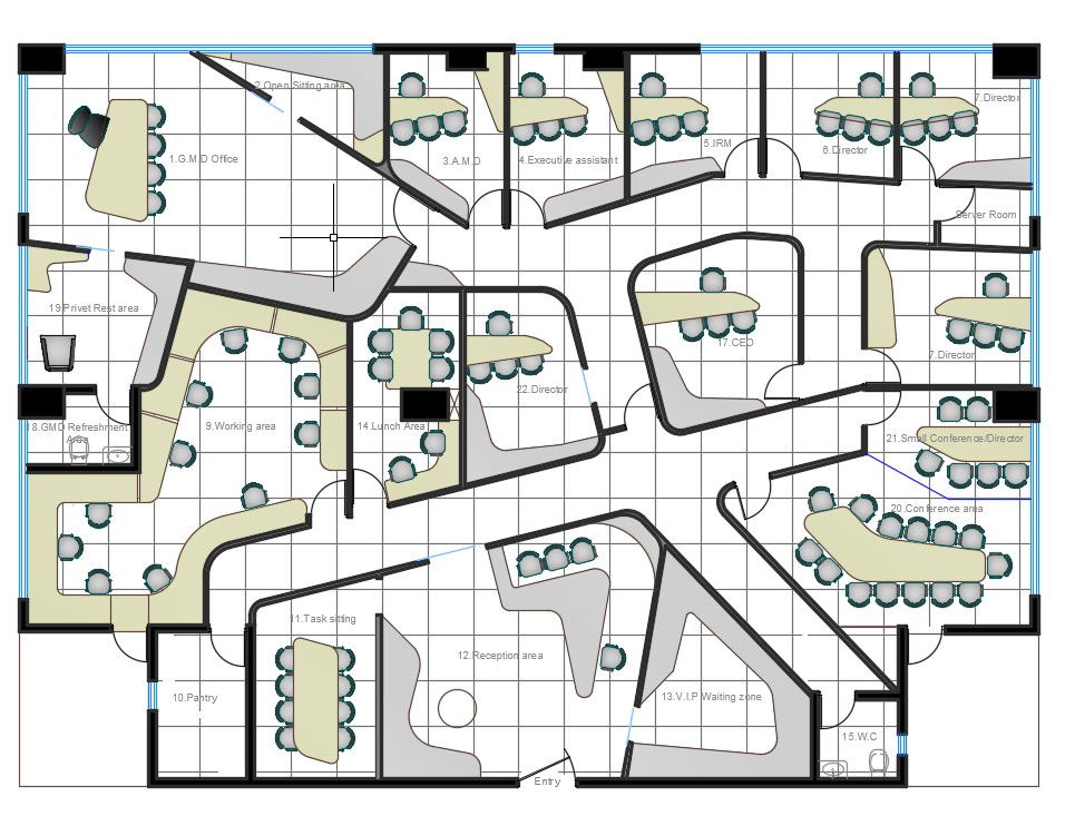 2D CAD Drawing of Office Layout Plan With Presentation AutoCAD File