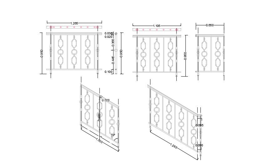 2D CAD File Balcony Railing Design Iron Free Download