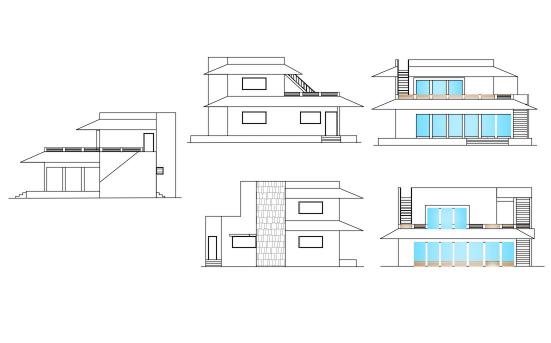 2D CAD Sloping Roof Elevation Drawing Of Bungalow AutoCAD File
