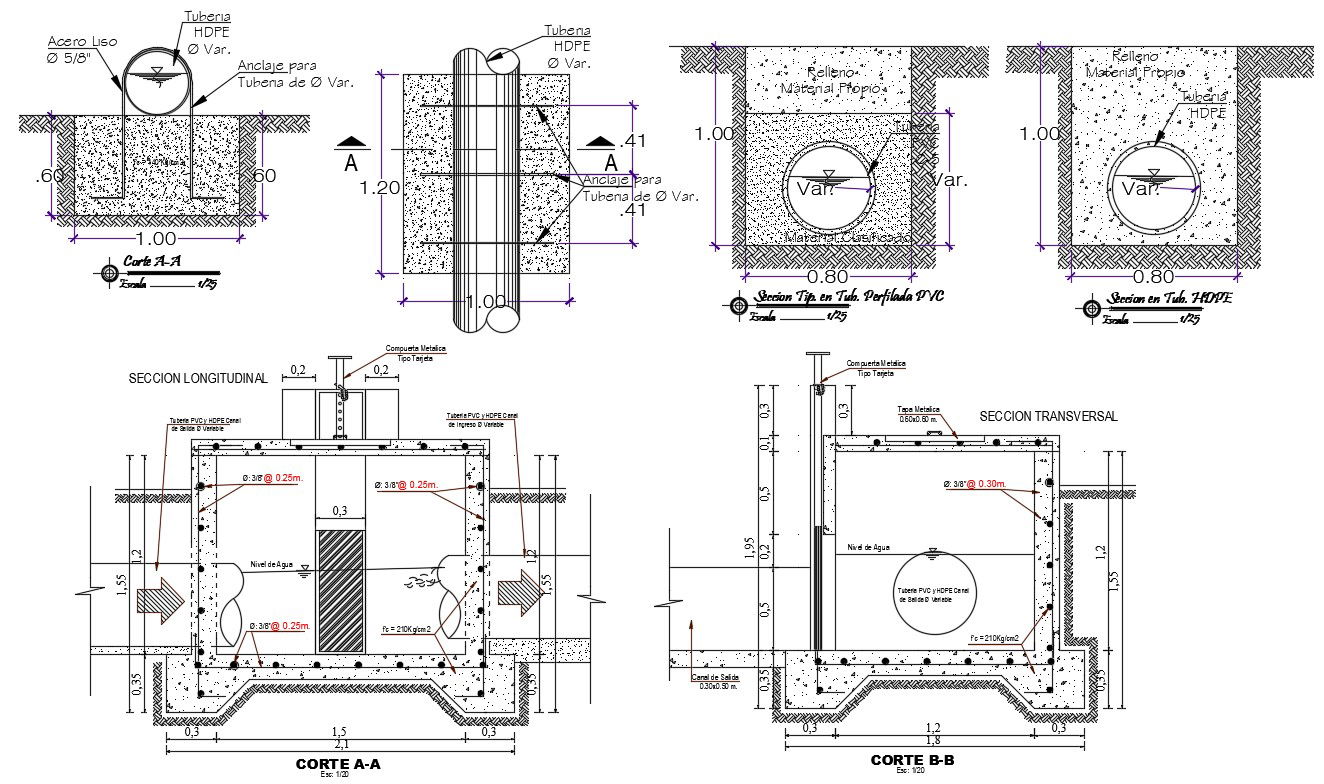 2D CAD Structure RCC Tank Detail With Working Drawing AutoCAD File
