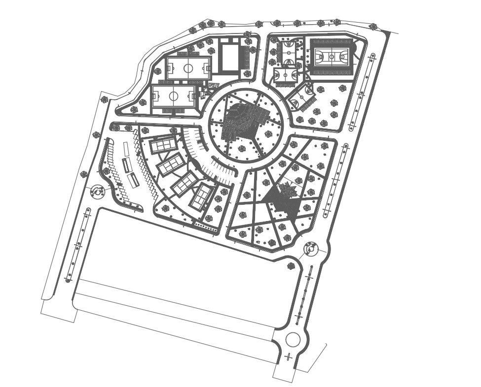 2D DWG Drawing Master Plan Of Sports Academy With Landscape Design AutoCAD File