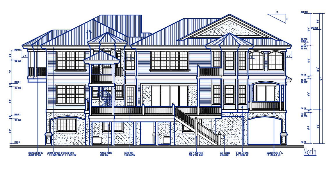 2D DWG Drawing North Side Ethnic Elevation Of Two Story Bungalow AutoCAD File