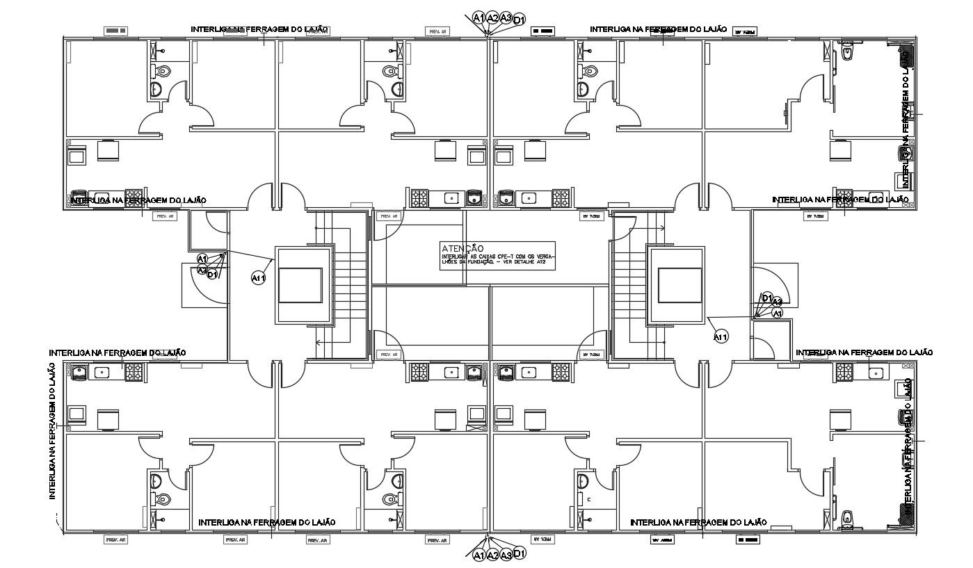 2D DWG File 2 Bedroom Flat Design Plans Cluster Of Four Units CAD File