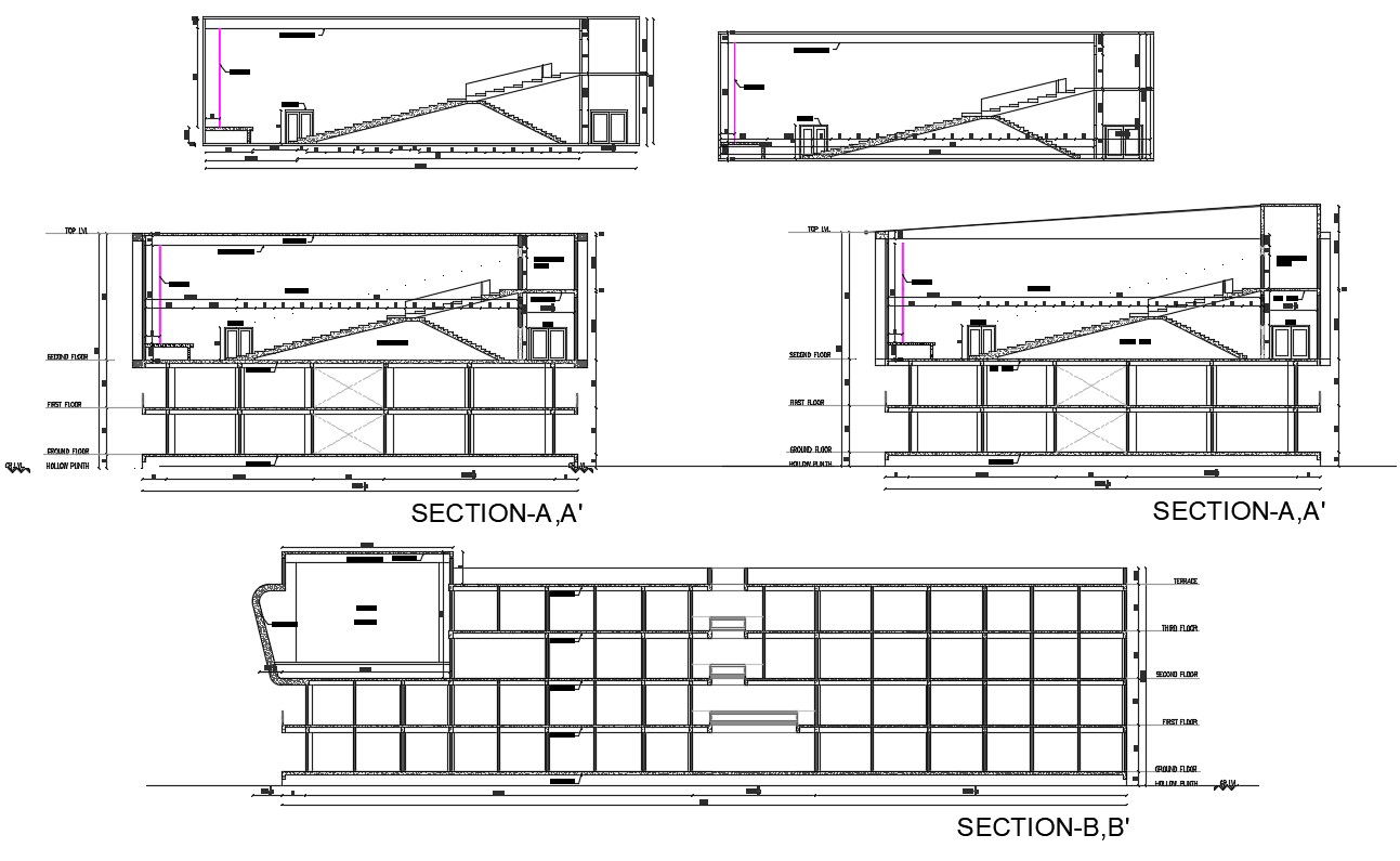 2D DWG File Commercial Building Section Drawing AutoCAD File