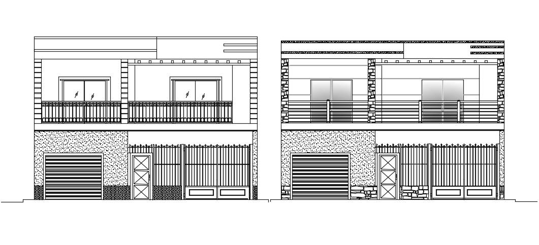 2D Drawing Bungalow Elevation Design AutoCAD File