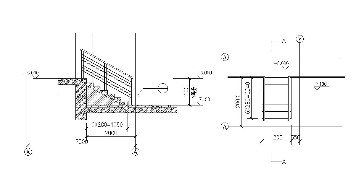 2D Drawing Of Staircase Construction Design Autocad file Free Download