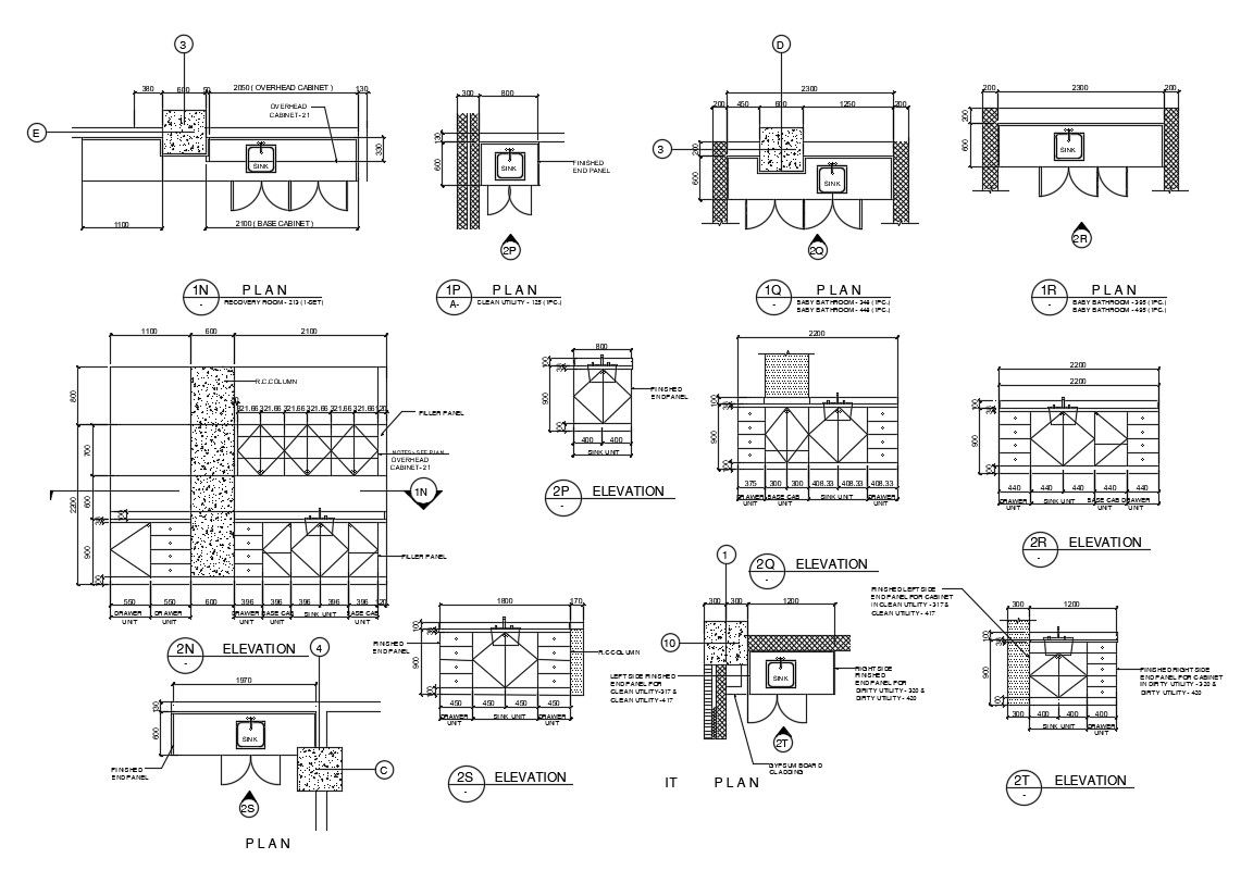 2D Elevation Kitchen Cabinet With Sink Drawings Autocad File