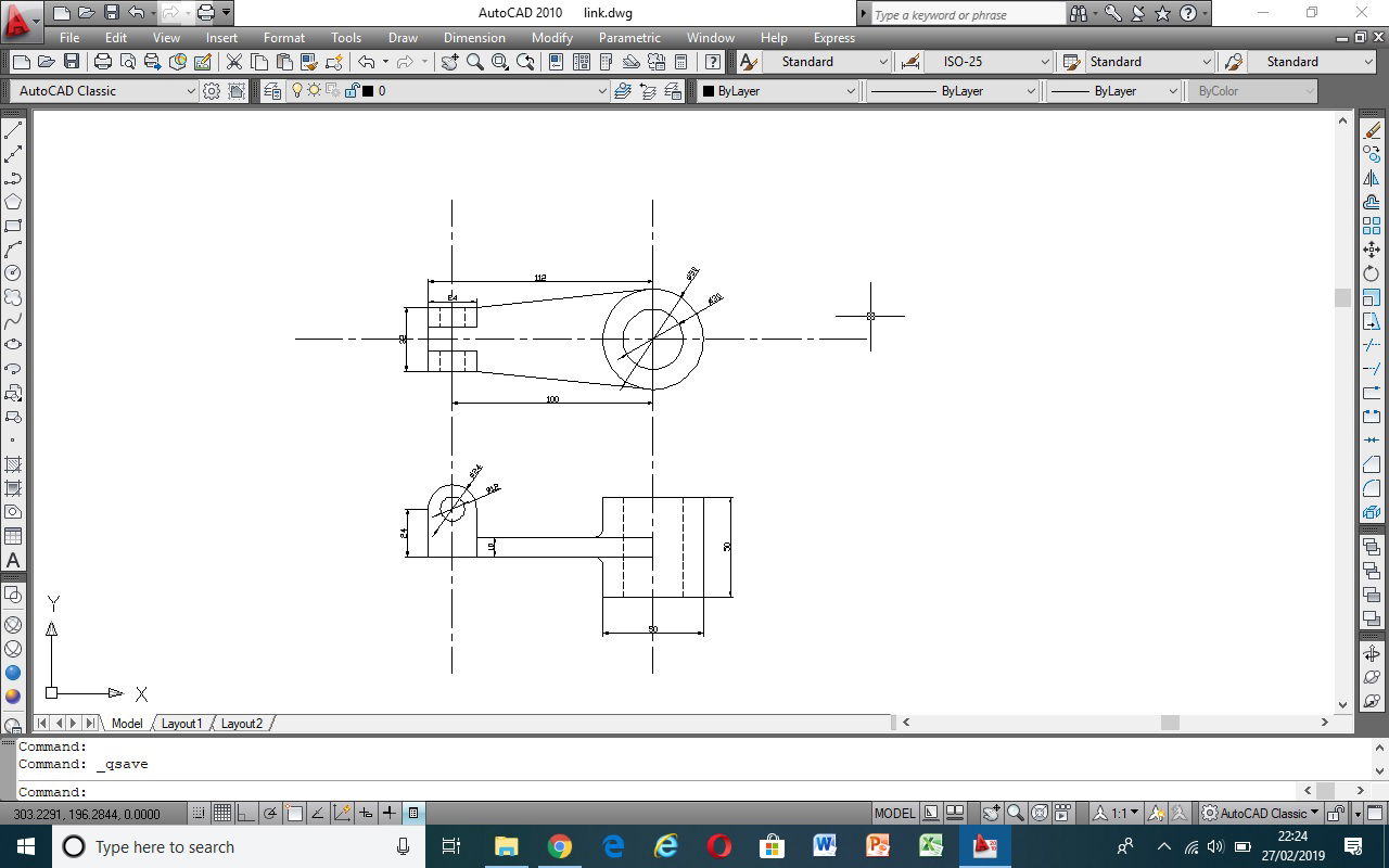 2D autocad drawing of link mechanical part