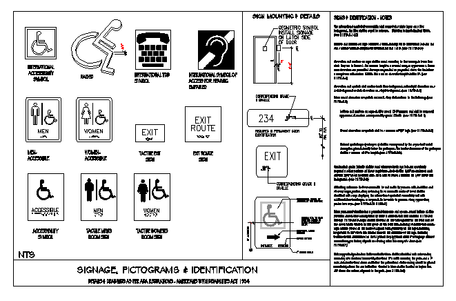 2D block of SIGNAGE, PICTOGRAPHS & IDENTIFICATION design drawing