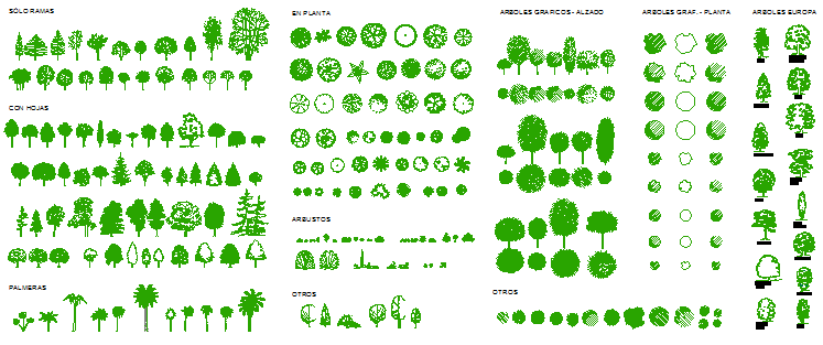 2D block vegetation trees design drawing