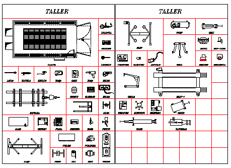 2D blocks of shops tools design drawing
